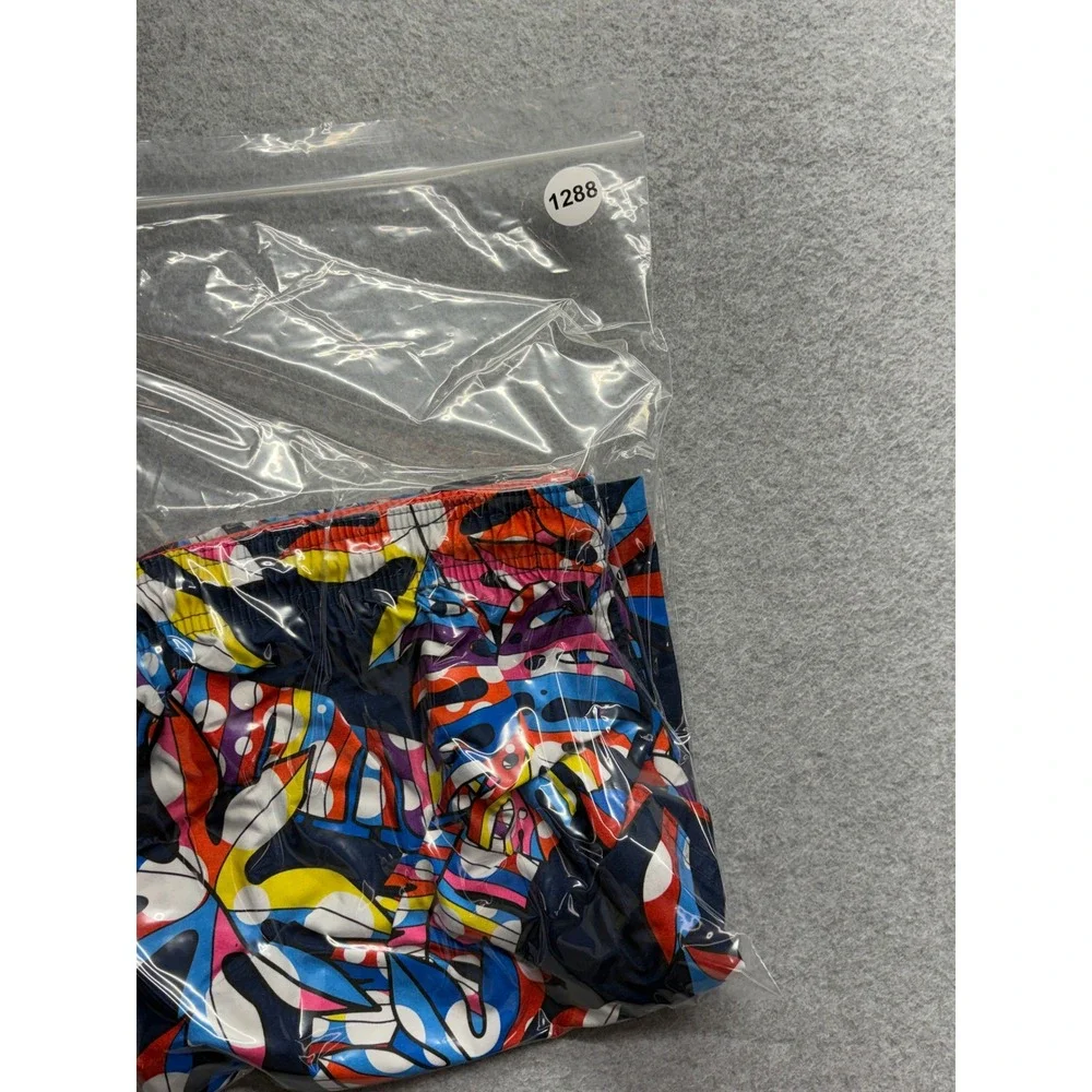Broken Threads Mens Tropical Leaf Print Swim Trunks Navy Multicolor Size M